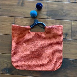 Tote  - cute Pom Poms great orange color